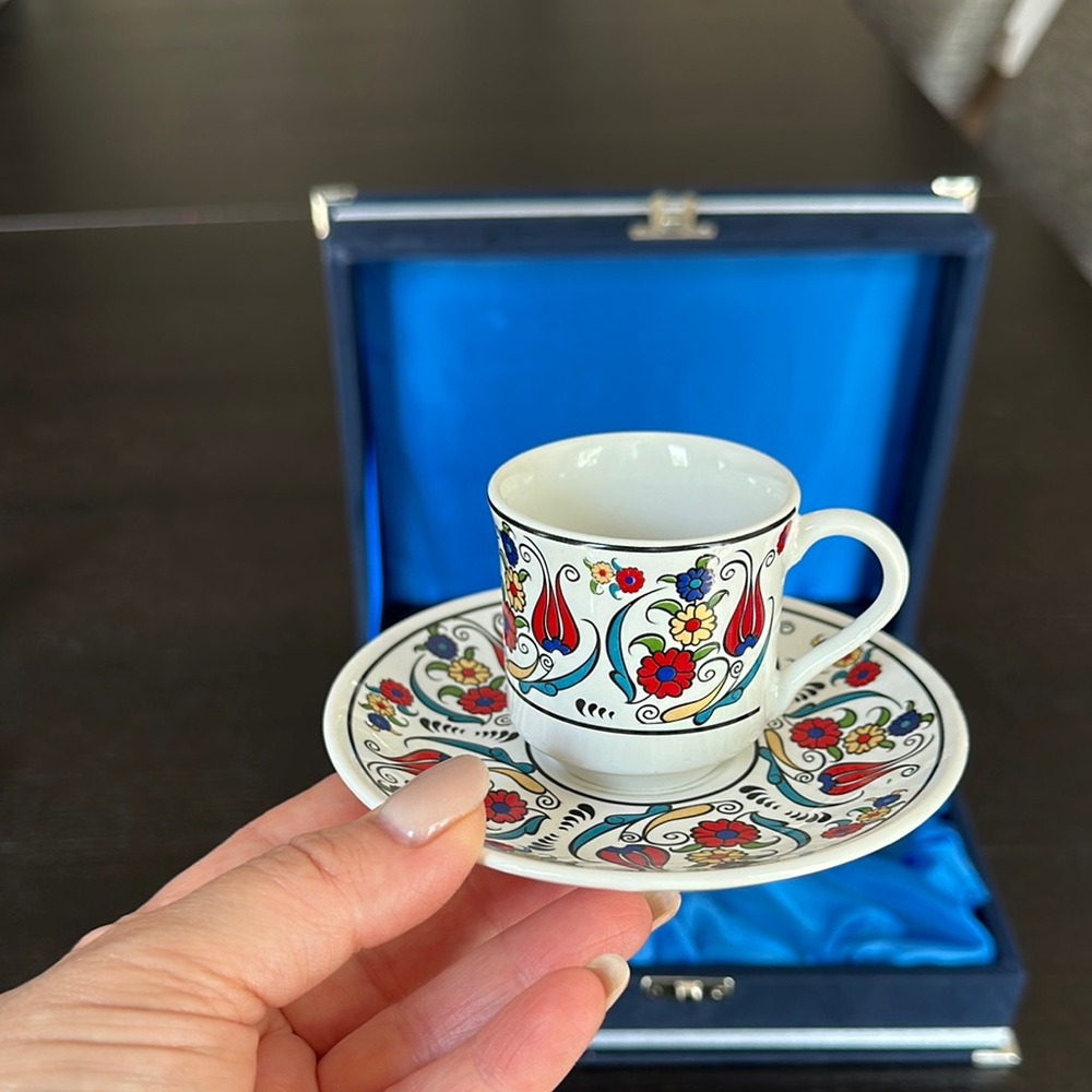 Floral Porcelain Turkish coffee Set in Blue Box - Picture 2 of 5